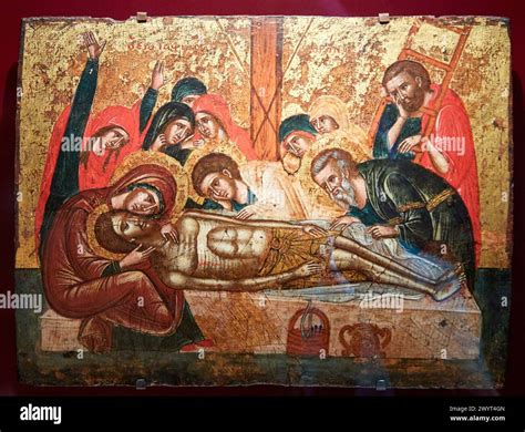  La Déploration sur le Christ Mort: Peinture iconique du XIe siècle à Kiev!